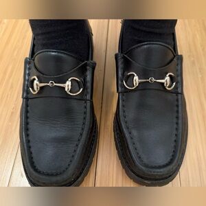 Gucci Black Leather Loafers with Silver Accents